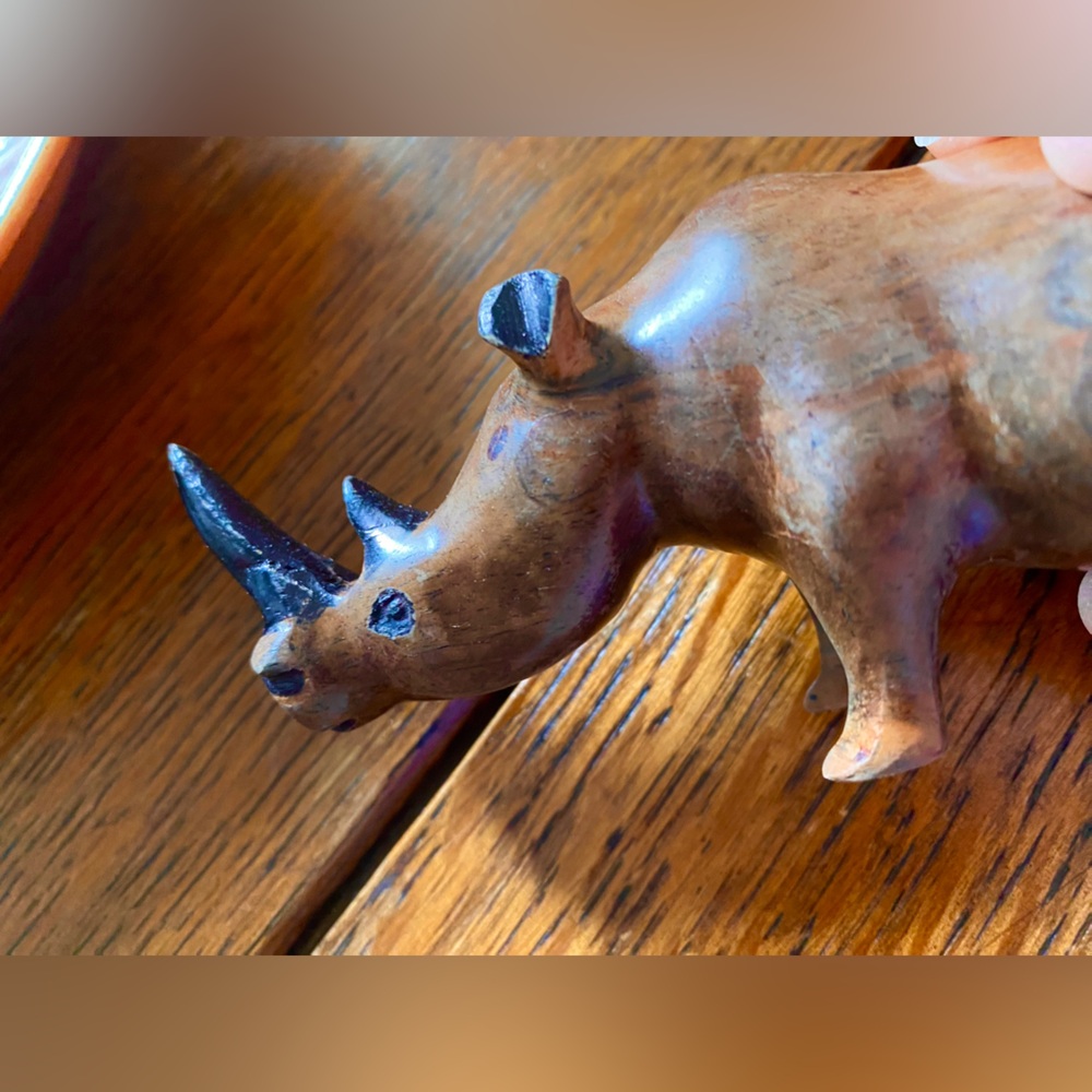 Handcarved 2 Horned African Rhino. Amazing piece of art. Wood is smooth. EC - Picture 5 of 15